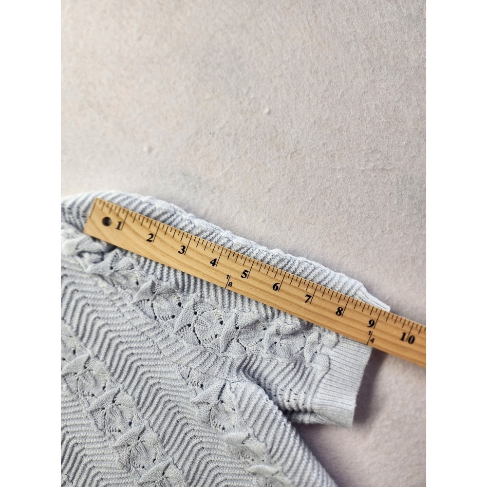 Joie Women Light Blue Chevron Pointelle Knit Puff Sleeve Cardigan Sweater Size M - Picture 4 of 8